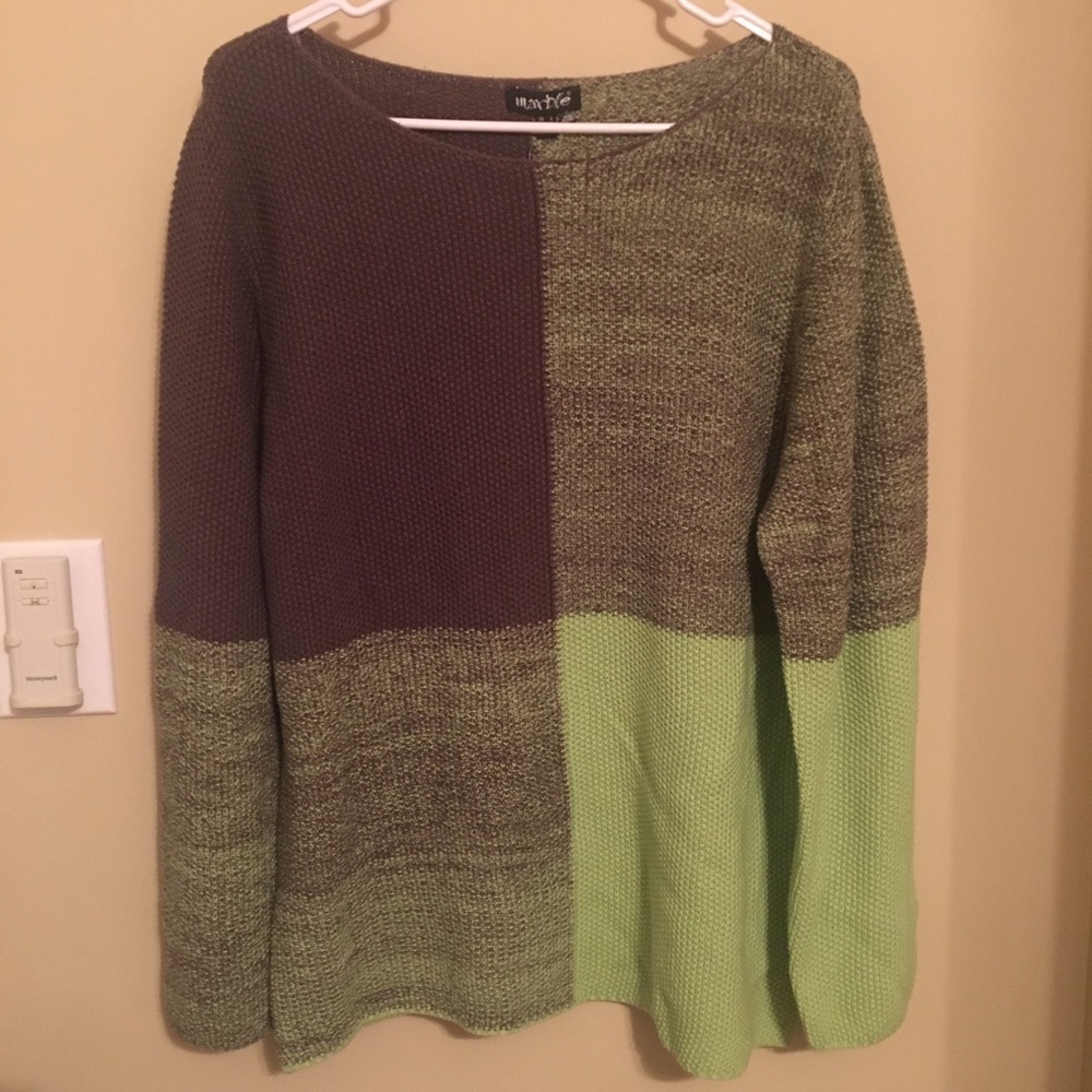 NWT Ladies Taupe & Green Colorblock Sweater, XL